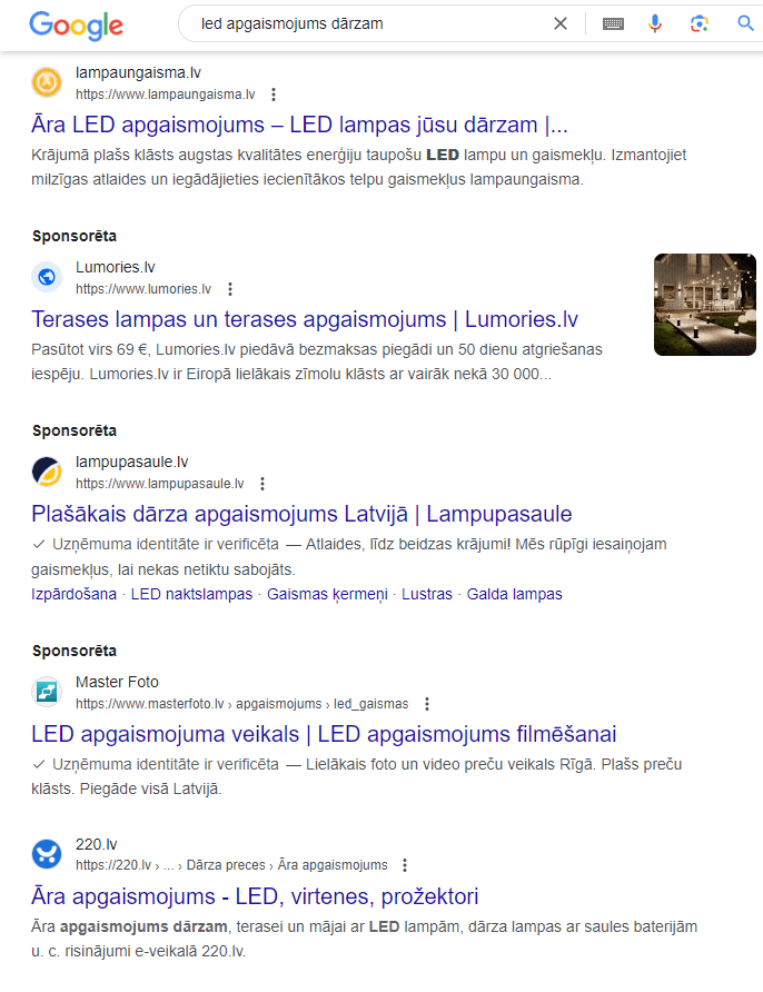 google organiskie rezultāti