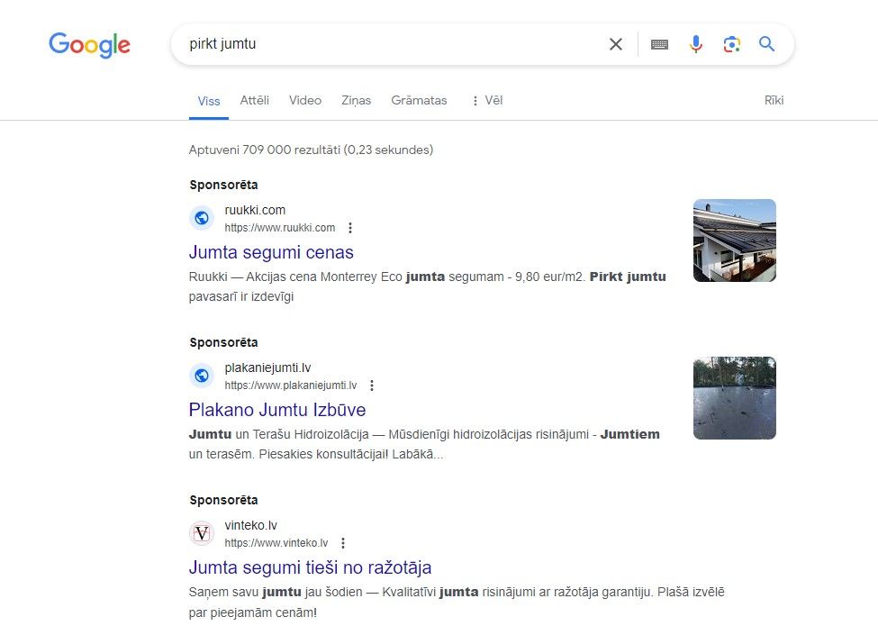 google maksas reklāmas rezultāti